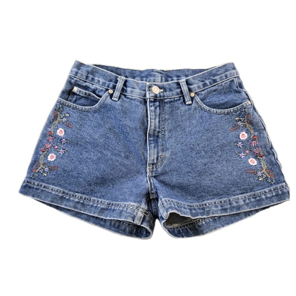 No Boundaries Junior's Cotton Denim Jean Shorts Floral Embroidered Sides Size 9